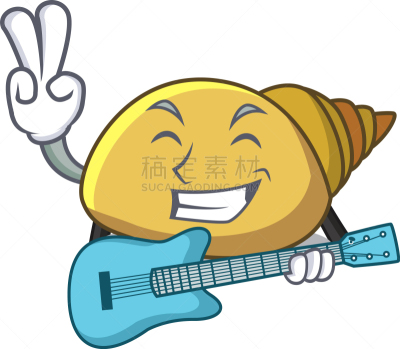 吉他,吉祥物,软体动物,贝壳,卡通,可爱的,螺线,洞,野生动物,食品