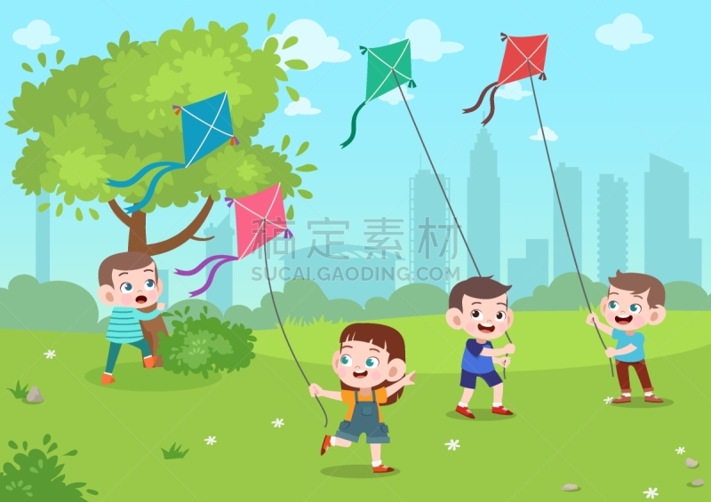 儿童,矢量,绘画插图,进行中,公园,可爱的,人,运动,玩具,图像
