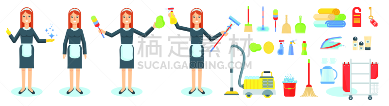 女佣,矢量,性格,公寓,分离着色,白色背景,可爱的,专业人员,无忧无虑,妻子