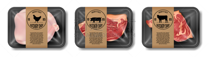 牛排,绘画插图,牛肉,肉,猪肉,超级市场,鸡肉,矢量,白色,包装
