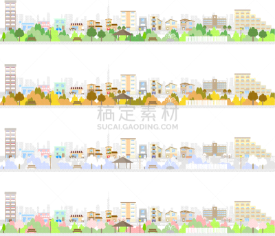 学校,公园,四季,居住区,绘画插图,生活方式,城市,建筑外部,布置