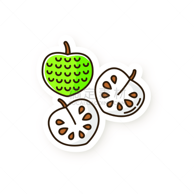 番荔枝,绘画插图,番荔枝属,标签,熟的,素食,矢量,健康食物,热带气候,甜食