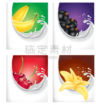 香蕉,樱桃,黑色,牛奶,白色,波纹,清新,概念,食品,溅