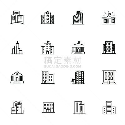 线条,建筑外部,图标集,商务,背景分离,简单,模板,细的,建筑业,品牌名称