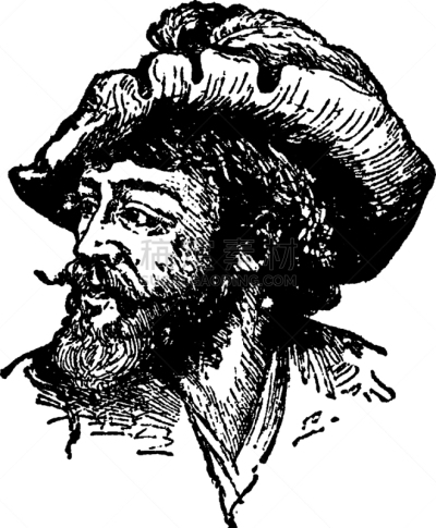 Hernando Cortez,白色,矢量,图像,雕刻图像,黑色,总督,西班牙,复古