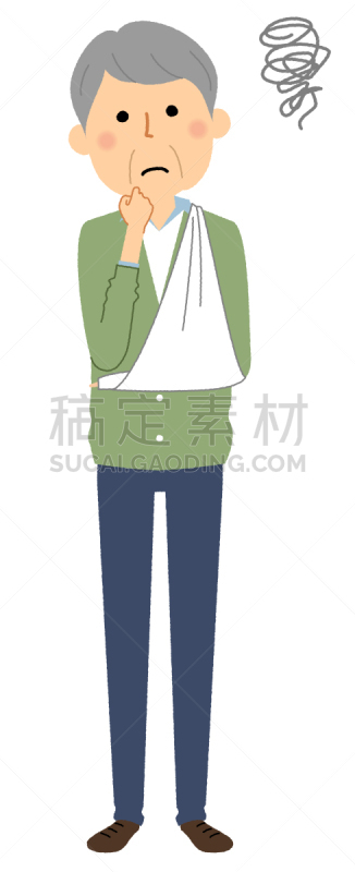 衣服,老年男人,不幸,健康保健,仅日本人,肘,白发,日本人,关节,绘画插图
