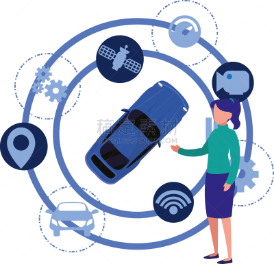 绘画插图,图标,智能汽车,分离着色,安全的,汽车,交通,自立,设计