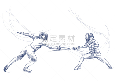 平衡折角灯,剑术打斗,重头剑,剑,勇气,迅速,击剑,绘制
