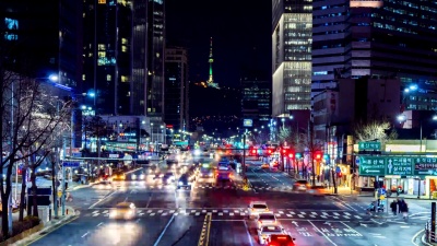 韩国首尔市夜间交通时间