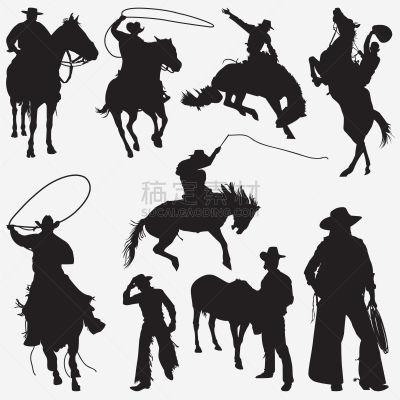 牛仔,两只动物,男人,黑色,西,图像,矢量,德克萨斯,骑