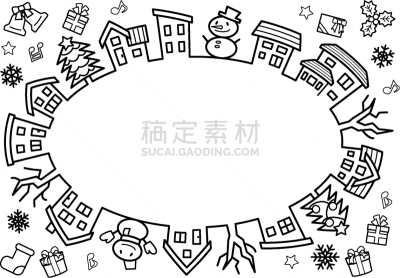线条画,房屋,椭圆形,一个物体,华丽的,线条,城镇景观,简单,雪