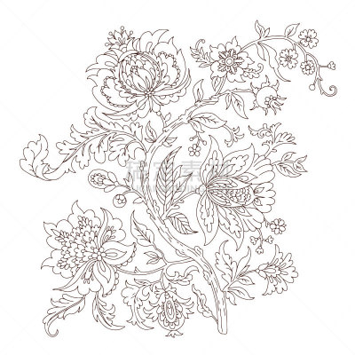 华丽的,线条画,矢量,枝,请柬,部分,纺织品,复古风格,春天,art deco风格