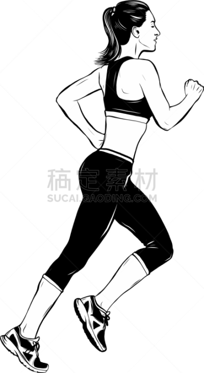 慢跑,女人,白色背景,脉搏图,运动,迅速,行动,绘制,剪影