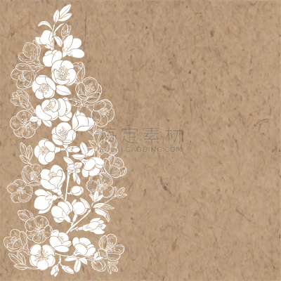 温柏,矢量,垂直画幅,枝,贺卡,花,卡夫,式样,花,构图