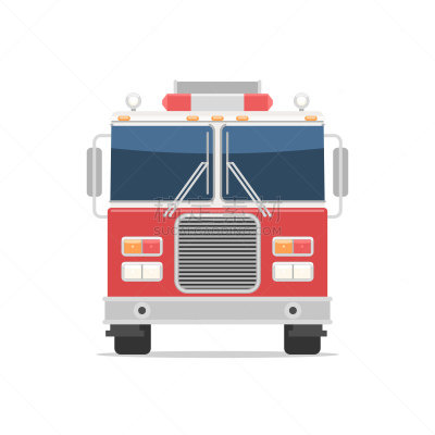 正面视角,消防车,背景分离,卡车,铬合金,汽车,救援车,危险,绘画插图,卡通