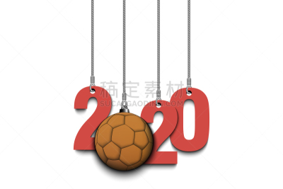2020 New Year and handball ball hanging on strings