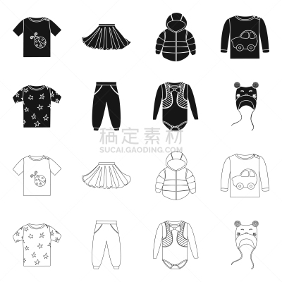时尚,外衣,图标集,可爱的,无尾礼服,外套,小的,儿童,裙子,设计