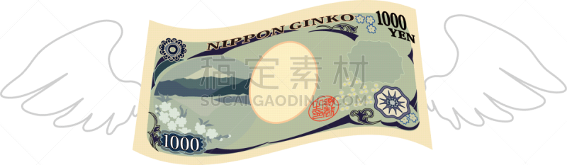 日本,1000日元,翎毛,侧面视角,动物背脊,翅膀,鸟类,浪费钱,绘画插图