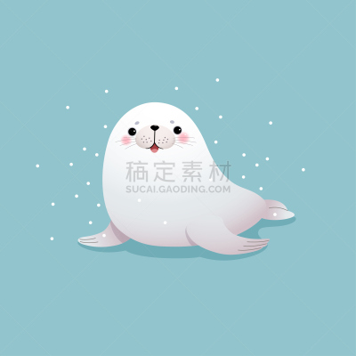 矢量,可爱的,卡通,海豹,绘画插图,雪花,蓝色背景,纸牌,闪卡,字母