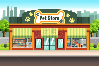 宠物商店,绘画插图,商务,狗屋,建筑外部,小企业,宠物食品,图像,市场,猫