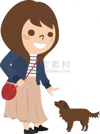 狗,女人,绘画插图,旅途,仅儿童,小的,动物,儿童,腊肠犬,裙子