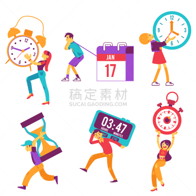 人,拿着,钟,标志,时间,平坦的,职业,男人,女人,巨大的