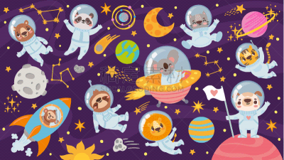 太空,行星,星星,宇航员,式样,矢量,卡通,可爱的,儿童,太空船