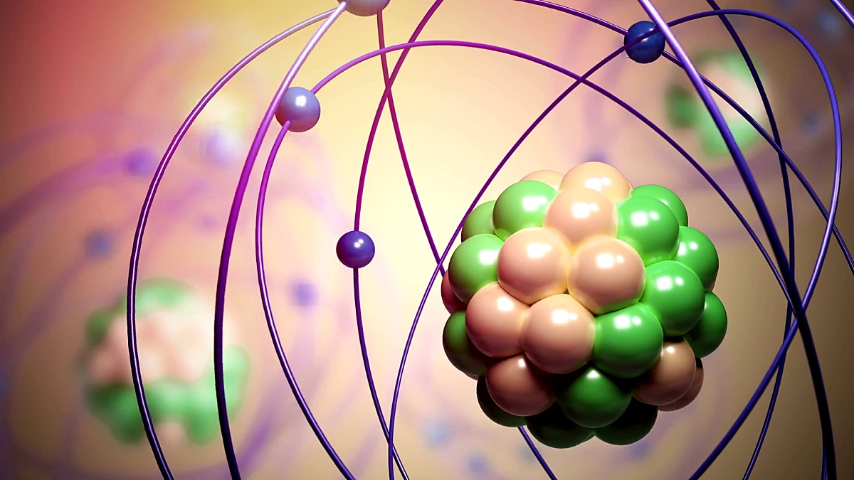 基本粒子在原子中运动。物理概念。3D渲染循环动画。