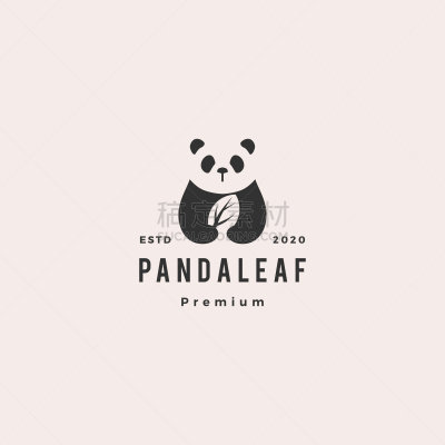 panda leaf logo retro vintage hipster icon