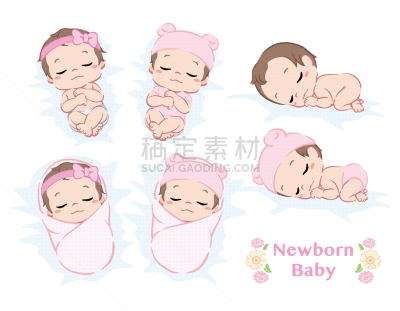 可爱的,女婴,新生儿,人,粉色,父母,多样,婴儿用品,图像,组物体
