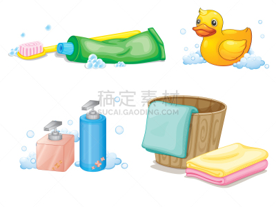 浴室,组物体,白色背景,香波,大桶,图像,浴盆,牙刷,艺术,毛巾