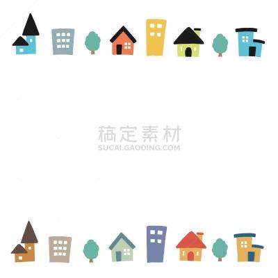 可爱的,绘画插图,时尚,房屋,手,华丽的,贺卡,城镇景观,边框,温馨家园