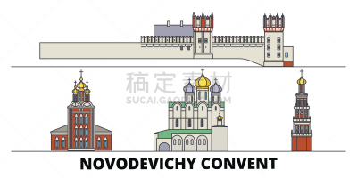 莫斯科,著名景点,绘画插图,城市,城市天际线,矢量,新圣母修道院,俄罗斯,设计,旅行