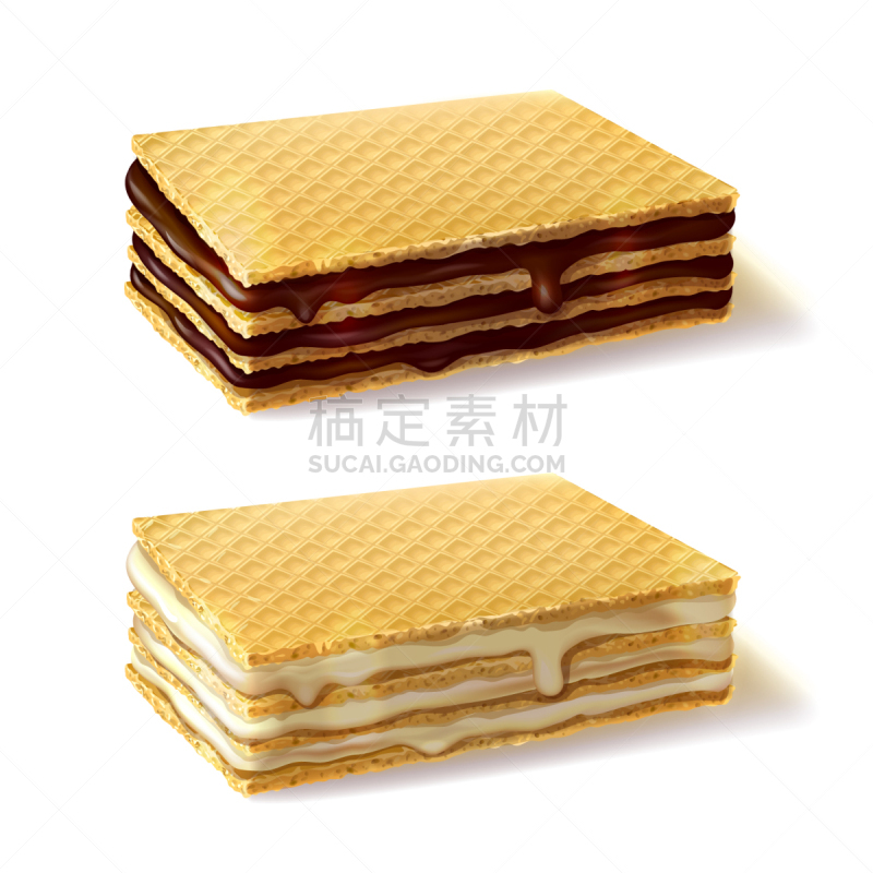 华夫饼干,饼干,奶油,塞满了的,分离着色,白色,长方形,砖,小吃,写实