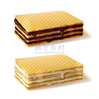 华夫饼干,饼干,奶油,塞满了的,分离着色,白色,长方形,砖,小吃,写实