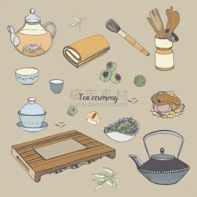 传统,多样,园艺器具,茶道,乌龙茶,东方人,白色,布置,收集
