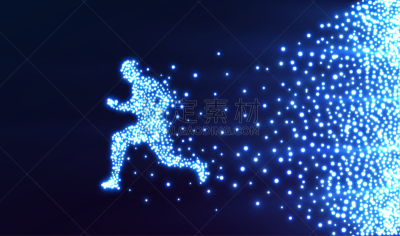 概念,光,绘画插图,男人,矢量,粒子,发光,探索,跑,飞