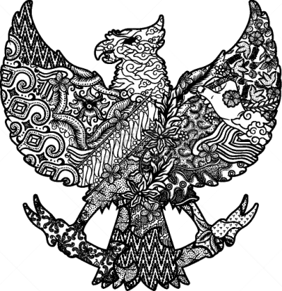 传统,大鹏金翅鸟迦楼罗,蜡染风格,黑白图片,可爱的,白色,亚洲,华丽的,自然,剪影