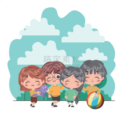 男孩,动画片,女孩,可爱的,人,肖像,公园,学龄前儿童,自然美,设计
