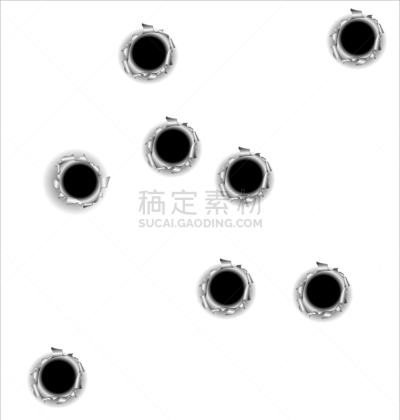 弹孔,三个物体,圆形,金属质感,金属,钢铁,破碎的,损坏的,弯曲