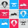 set parachute hang glider and snowmobile icon