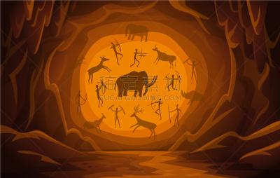景象,石洞壁画,山,洞穴,考古学,风景,图像,原始主义,画画