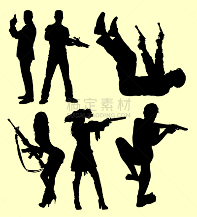 人,盗贼,男人,女人,动作,剪影,射击