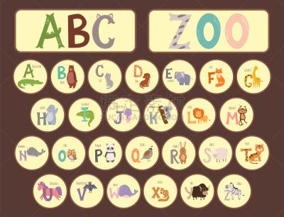 可爱的,字母,动物,动物园,动画片,幽默,猴子,斑马,字母表次序,野生动物