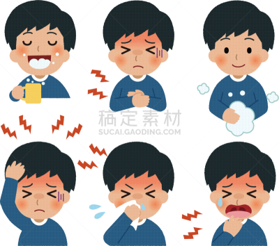 仅日本人,头痛,儿童,日本人,20到29岁,绘画插图,半身像,日本,痛苦,男孩