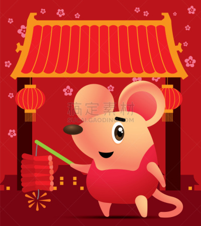可爱的,2020,矢量,老鼠,动画片,新年前夕,进行中,背景,焰火