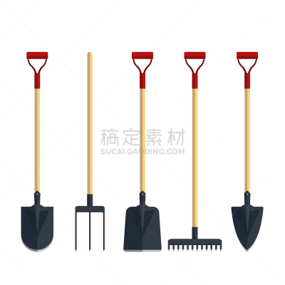 耙子,干草叉,铲子,园艺器具,平坦的,分离着色,农业,自然,季节,金属