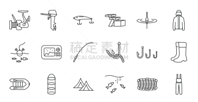 钓具,图标集,矢量,吊钩,衣服,渔线轮,鱼钩,舷外马达,网上商店,钓鱼