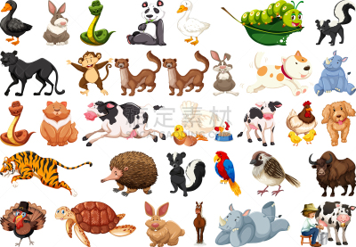 动物主题,鹅,插画,猴子,可爱的,图像,猫,公牛,蛇,毛虫