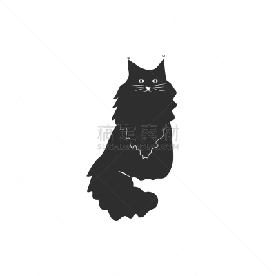 可爱的,卡通,计算机图标,猫,缅因库恩猫,性格,简单,纯种犬,时尚,剪影
